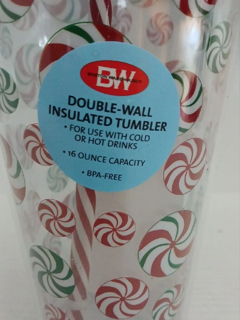 Double-Wall Insulated Peppermint Tumbler with Striped Straw